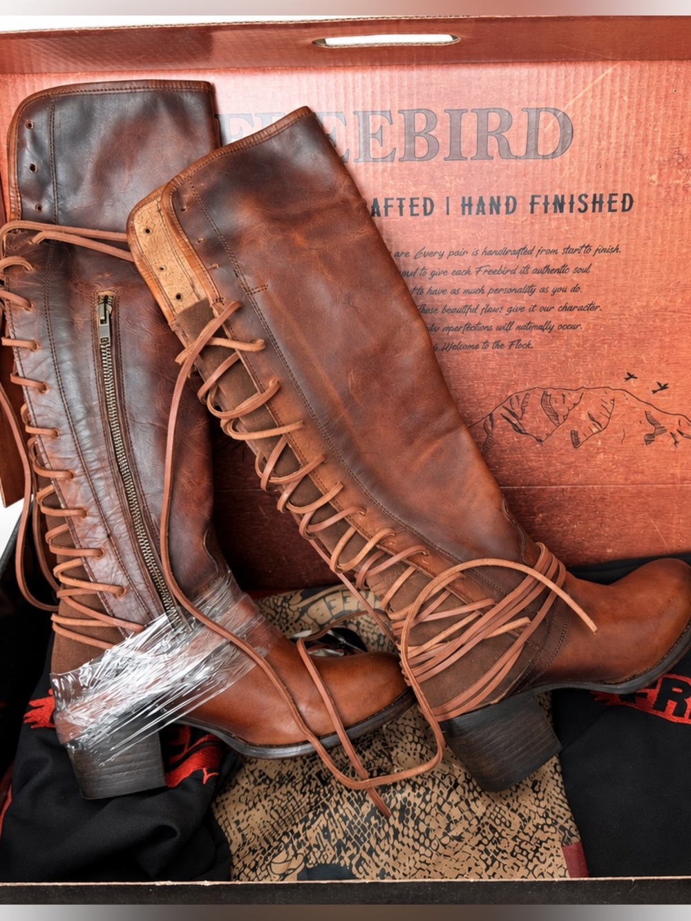 Freebird Coal Cognac Tall Lace-Up Leather Boots Size 8 NEW Box Retail $395